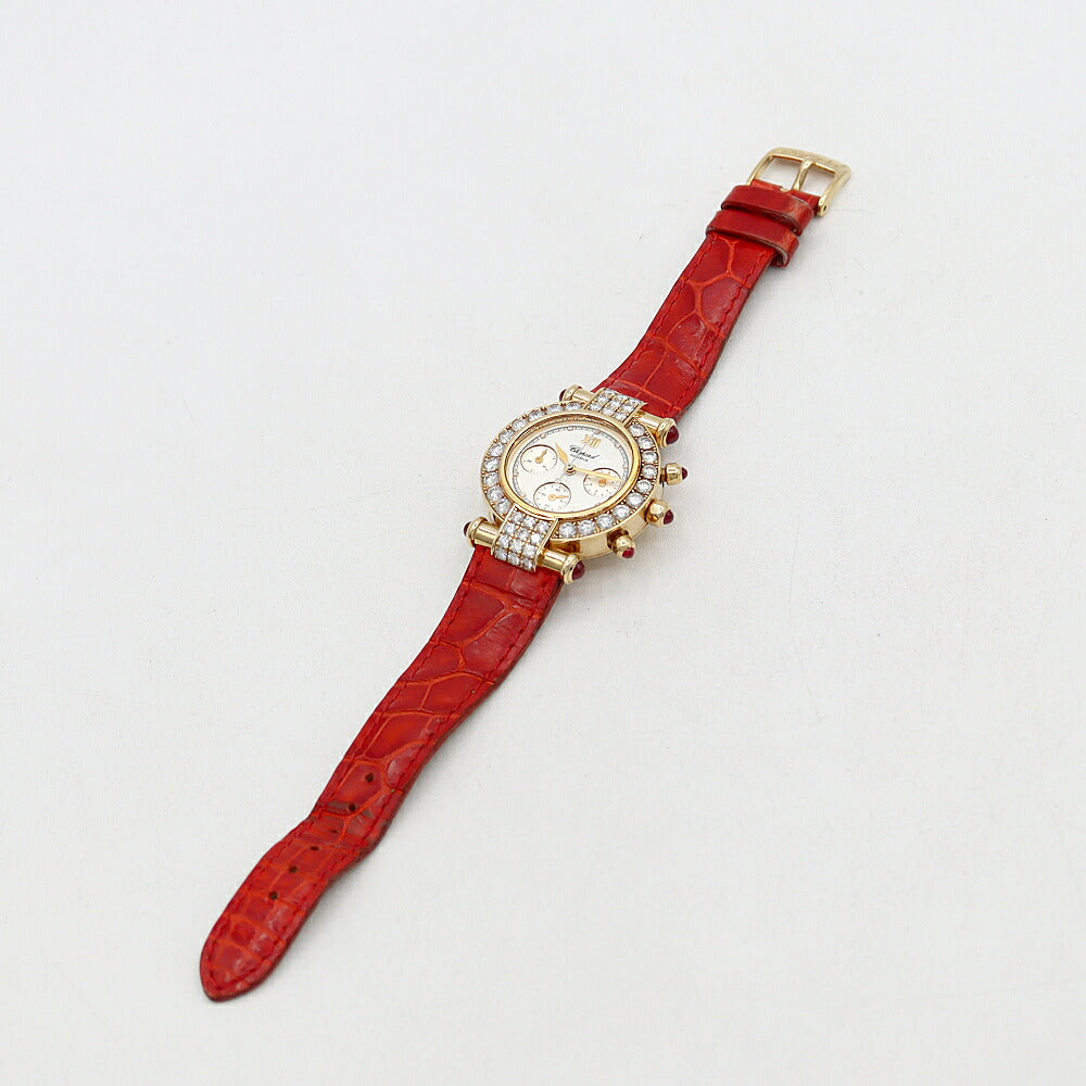 電池交換済 Chopard ショパール インペリアーレ クロノグラフ ダイヤベゼル 38/3168-21 ダイヤモンド 白 ホワイト K18YG イエローゴールド 純正ベルト 純正K18YG尾錠 レディース クォーツ【6ヶ月保証】【腕時計】【中古】