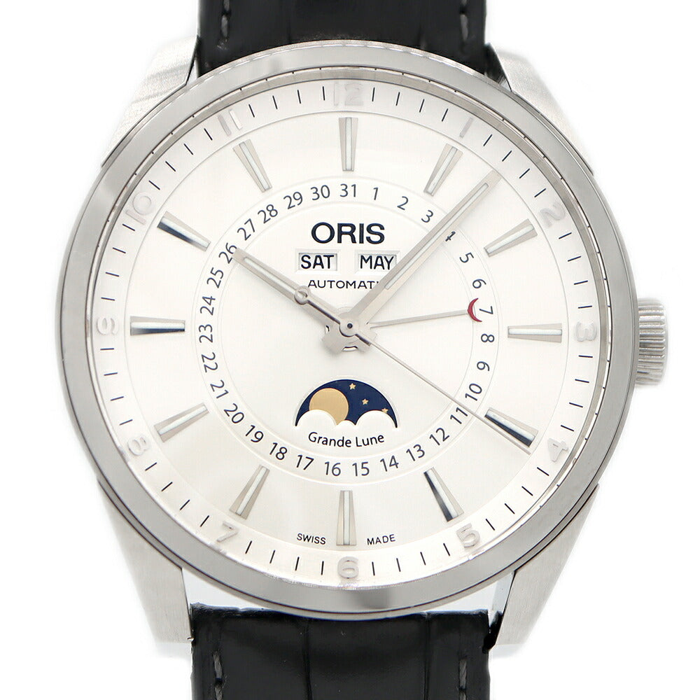 ORIS Complication Moon Phase 7643-40 Triple Calendar Back Sketch 100m Water Resistant Silver SS Stainless Steel Genuine Belt Genuine Buckle Men's Automatic Winding [6 Month Warranty] [Watch] [Used]