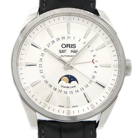 ORIS Complication Moon Phase 7643-40 Triple Calendar Back Sketch 100m Water Resistant Silver SS Stainless Steel Genuine Belt Genuine Buckle Men's Automatic Winding [6 Month Warranty] [Watch] [Used]