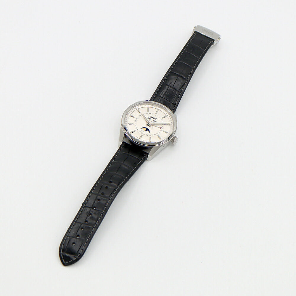 ORIS Complication Moon Phase 7643-40 Triple Calendar Back Sketch 100m Water Resistant Silver SS Stainless Steel Genuine Belt Genuine Buckle Men's Automatic Winding [6 Month Warranty] [Watch] [Used]