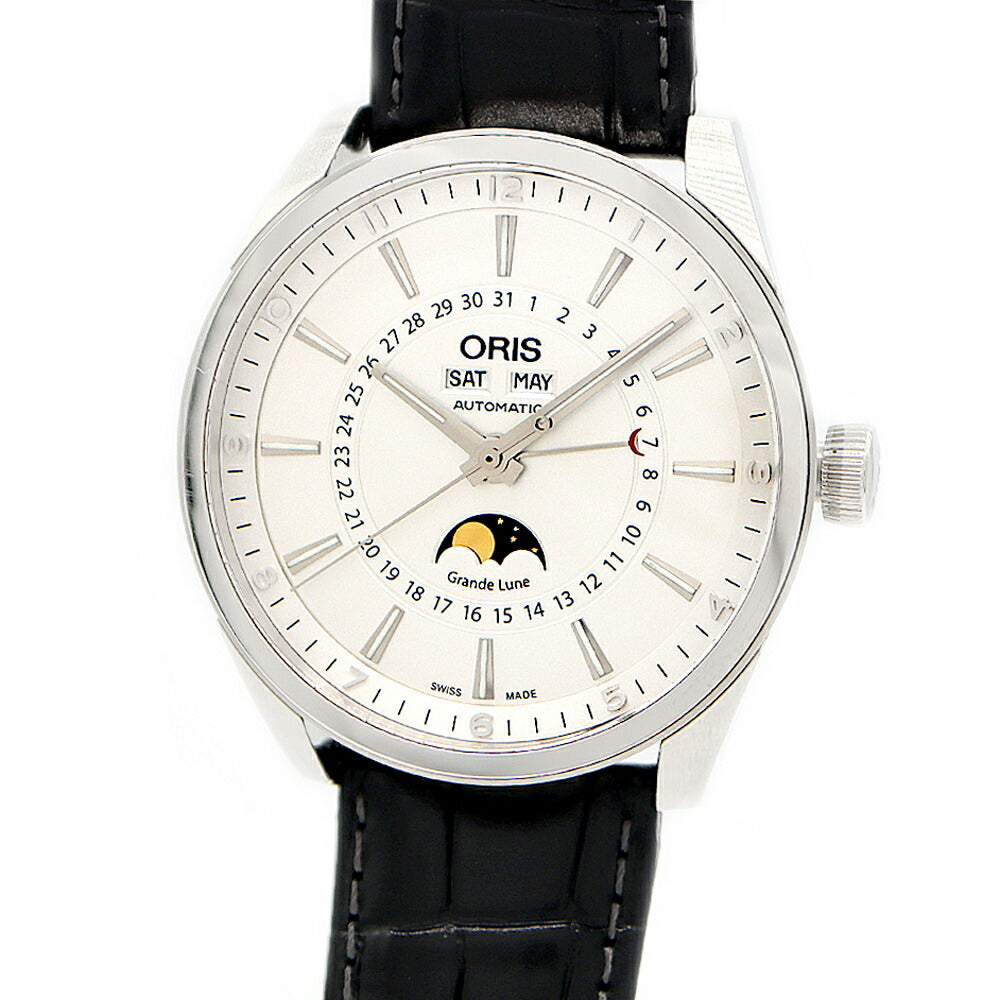 ORIS Complication Moon Phase 7643-40 Triple Calendar Back Sketch 100m Water Resistant Silver SS Stainless Steel Genuine Belt Genuine Buckle Men's Automatic Winding [6 Month Warranty] [Watch] [Used]