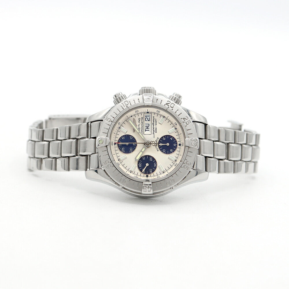 BREITLING ブライトリング スーパーオーシャン クロノグラフ A13340 デイデイト 500m防水 スモールセコンド シルバー 青 ブルー SS ステンレス メンズ 自動巻き【6ヶ月保証】【腕時計】【中古】