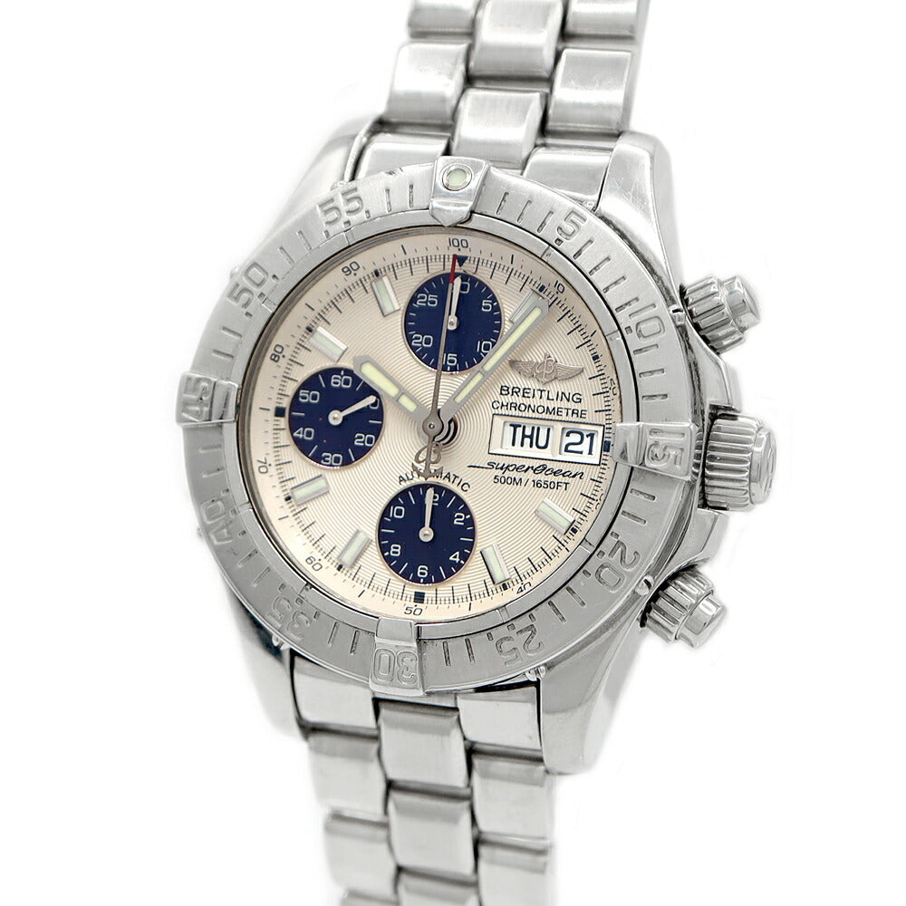 BREITLING ブライトリング スーパーオーシャン クロノグラフ A13340 デイデイト 500m防水 スモールセコンド シルバー 青 ブルー SS ステンレス メンズ 自動巻き【6ヶ月保証】【腕時計】【中古】