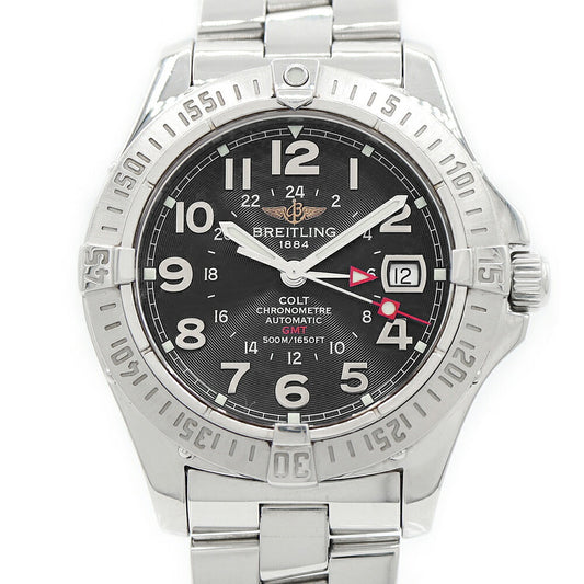 Internally inspected BREITLING Colt GMT A32350 Chronometer Date 500m Water Resistant Black SS Stainless Steel Men's Automatic Winding [6 Month Warranty] [Watch] [Used]