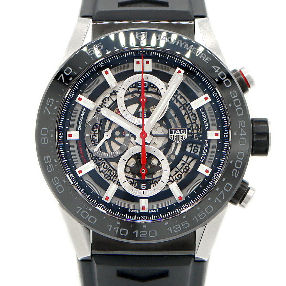 TAG Heuer タグホイヤー カレラ キャリバー ホイヤー01 クロノグラフ CAR2A1Z FT6044 デイト 100m防水 スケルトン SS ステンレス 純正ベルト 純正尾錠 メンズ 自動巻き【6ヶ月保証】【腕時計】【中古】