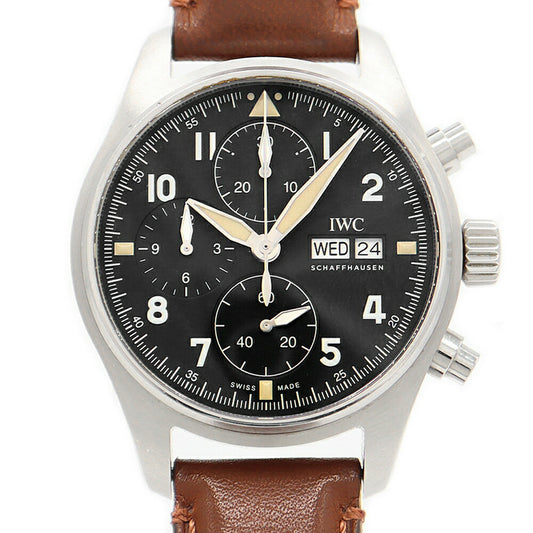 Internally inspected IWC International Watch Company Pilot's Watch Chronograph Spitfire IW387901 Day Date 60m Water Resistant Black SS Stainless Steel Genuine Buckle Men's Automatic Winding [6 Month Warranty] [Watch] [Used]