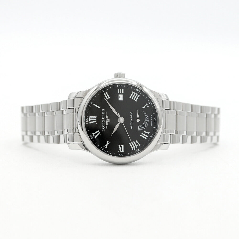 内部点検済 LONGINES ロンジン マスターコレクション パワーリザーブ L2.708.4 デイト 30m防水 裏スケ 黒 ブラック SS ステンレス メンズ 自動巻き【6ヶ月保証】【腕時計】【中古】