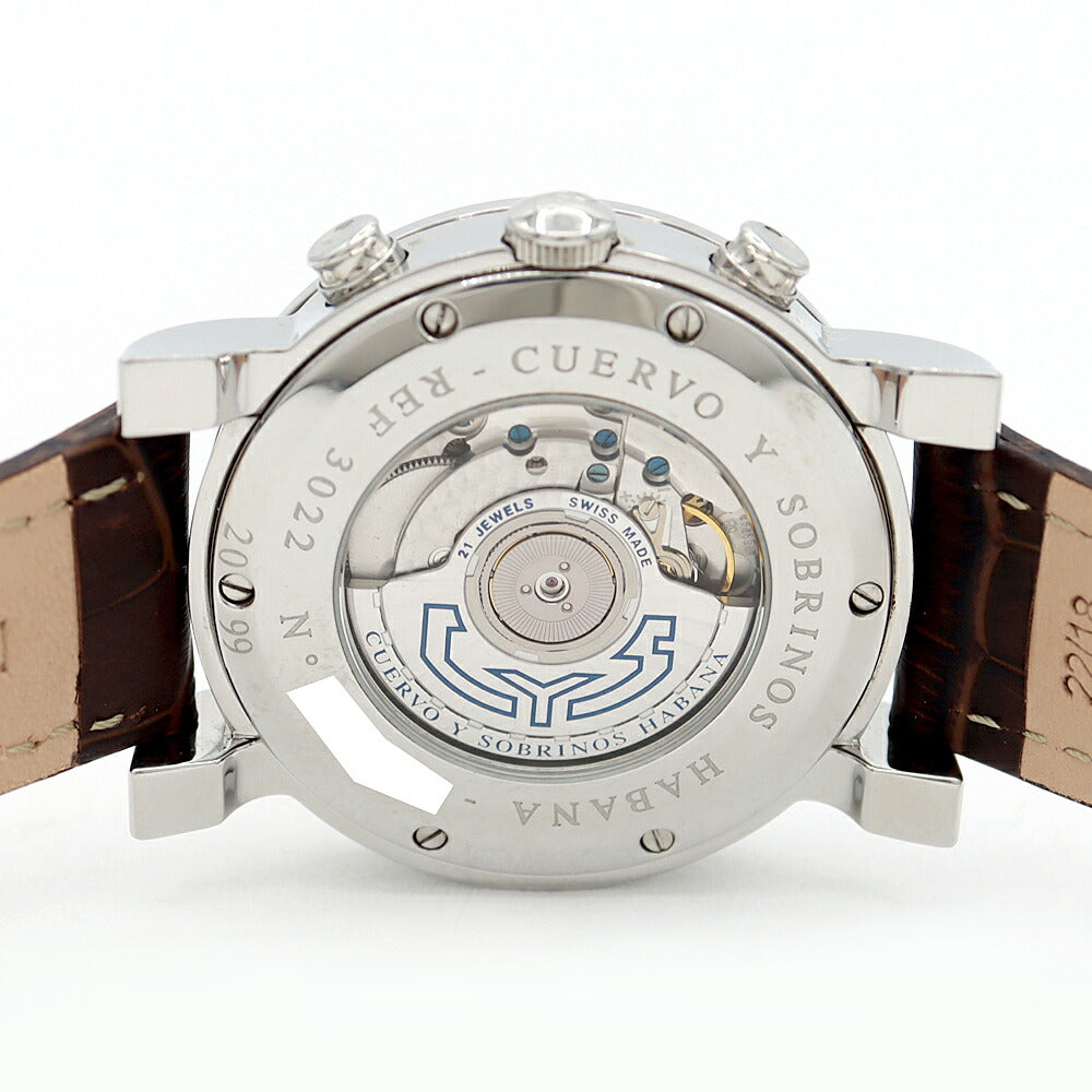 CUERVO Y SOBRINOS Torpedo Tour de España Chronograph 3022 Date Ivory SS Stainless Steel Genuine Buckle Men's Automatic Winding [6 Month Warranty] [Watch] [Used]