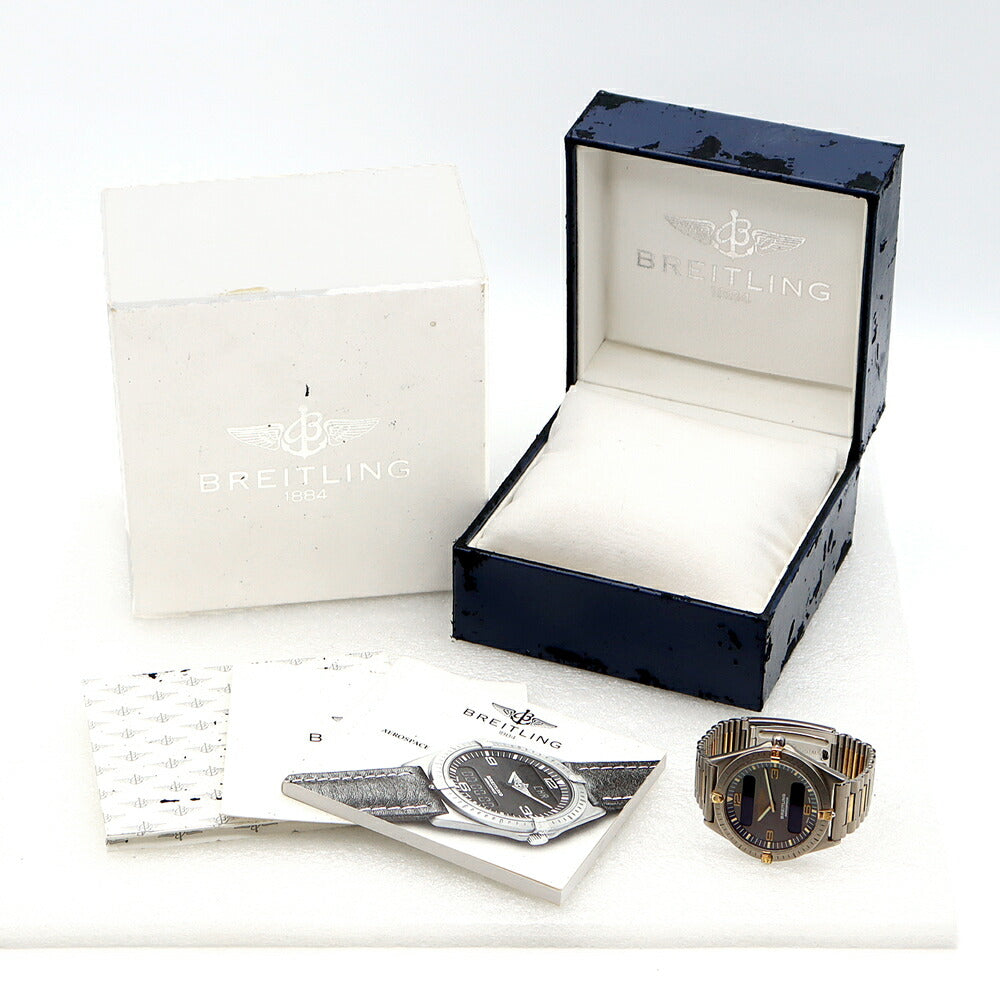 電池交換済 BREITLING ブライトリング エアロスペース F56060 デイト グレー Ti チタン YG イエローゴールド コンビ メンズ デジアナ クォーツ【6ヶ月保証】【腕時計】【中古】