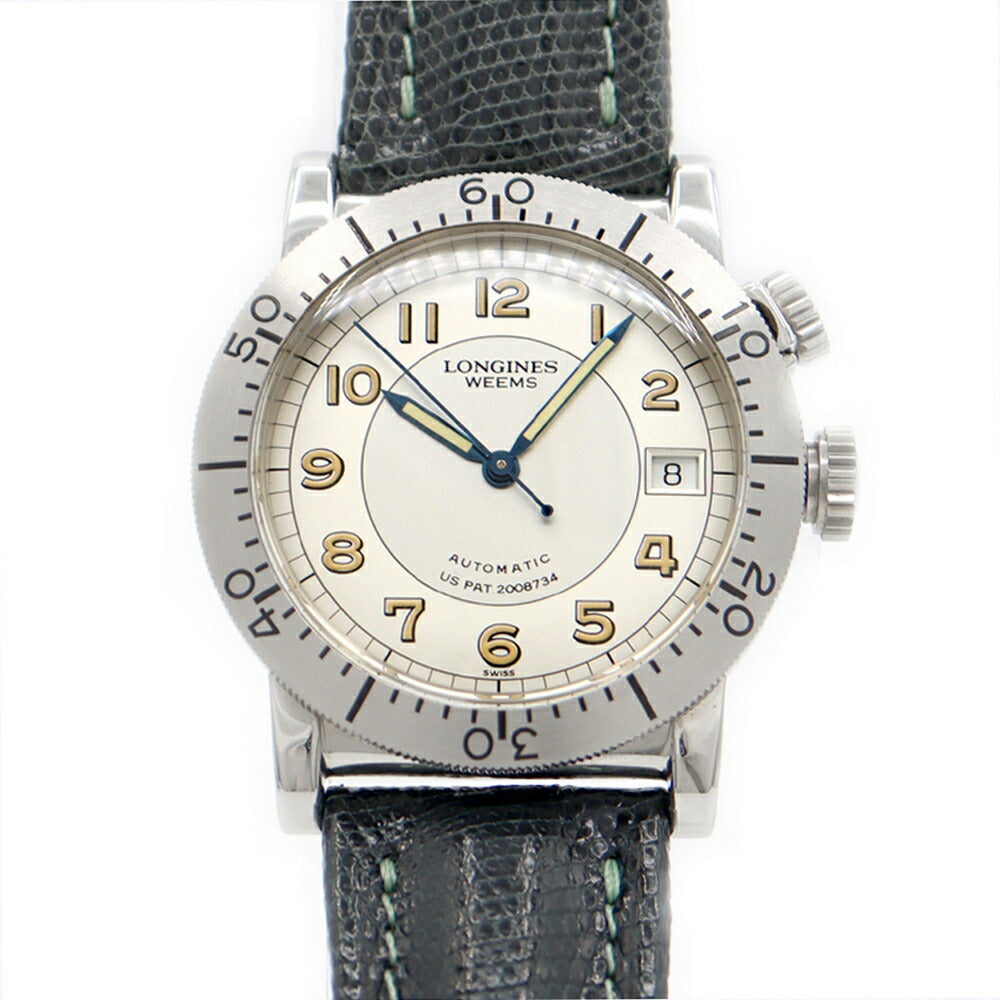 LONGINES ロンジン ウィームス 3000本限定 L2.608.4 デイト 両方向回転ベゼル 裏スケ シルバー SS ステンレス 純正ベルト 純正尾錠 メンズ 自動巻き 【6ヶ月保証】【腕時計】【中古】