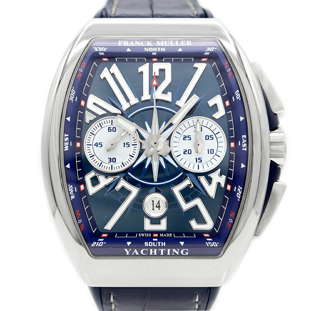 FRANCK MULLER フランクミュラー ヴァンガード ヨッティング クロノグラフ V45CCDT AC BL デイト 青 ブルー SS ステンレス 純正ベルト 純正バックル尾錠 メンズ 自動巻き【6ヶ月保証】【中古】【腕時計】