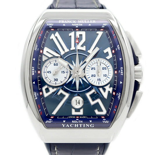 FRANCK MULLER フランクミュラー ヴァンガード ヨッティング クロノグラフ V45CCDT AC BL デイト 青 ブルー SS ステンレス 純正ベルト 純正バックル尾錠 メンズ 自動巻き【6ヶ月保証】【中古】【腕時計】