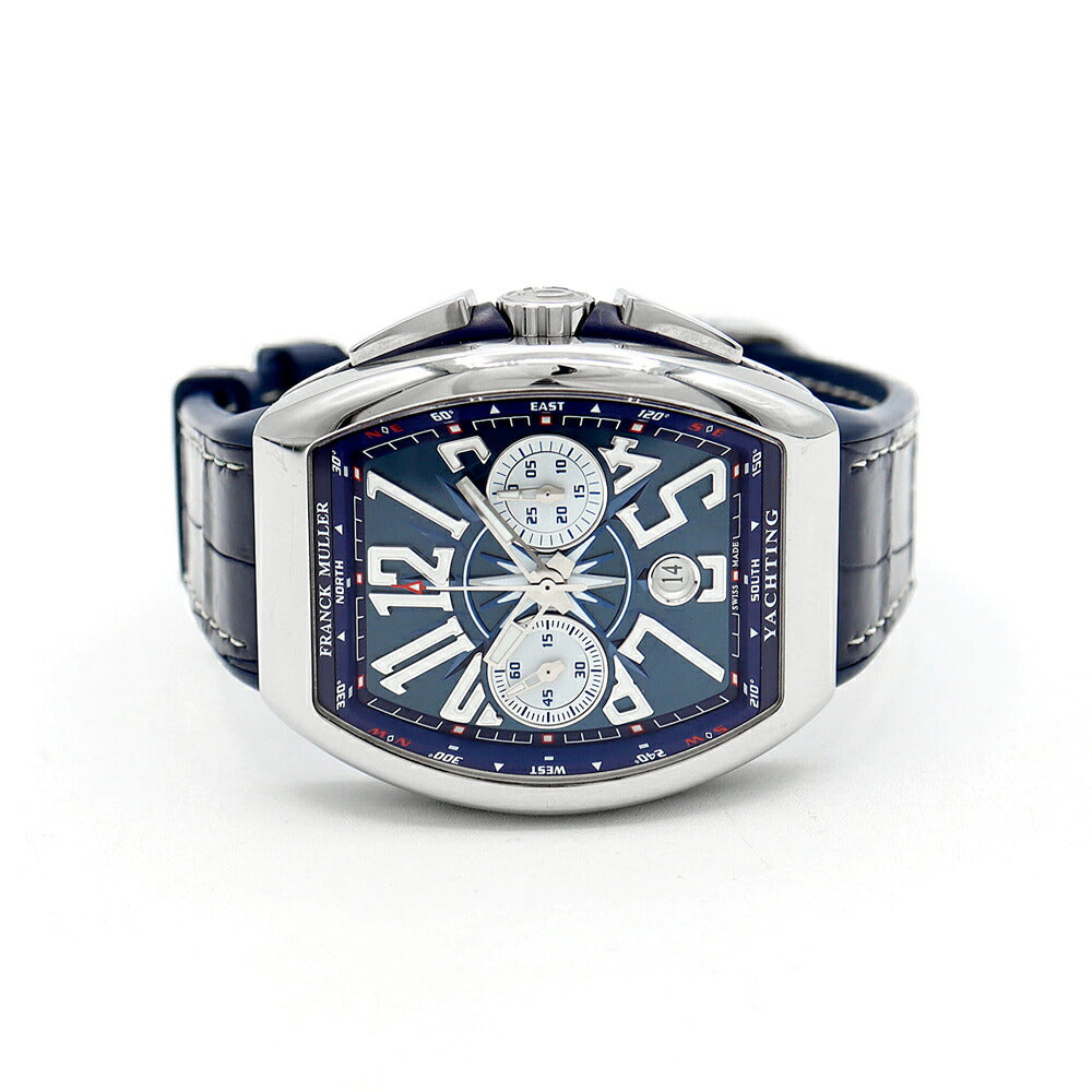 FRANCK MULLER フランクミュラー ヴァンガード ヨッティング クロノグラフ V45CCDT AC BL デイト 青 ブルー SS ステンレス 純正ベルト 純正バックル尾錠 メンズ 自動巻き【6ヶ月保証】【中古】【腕時計】