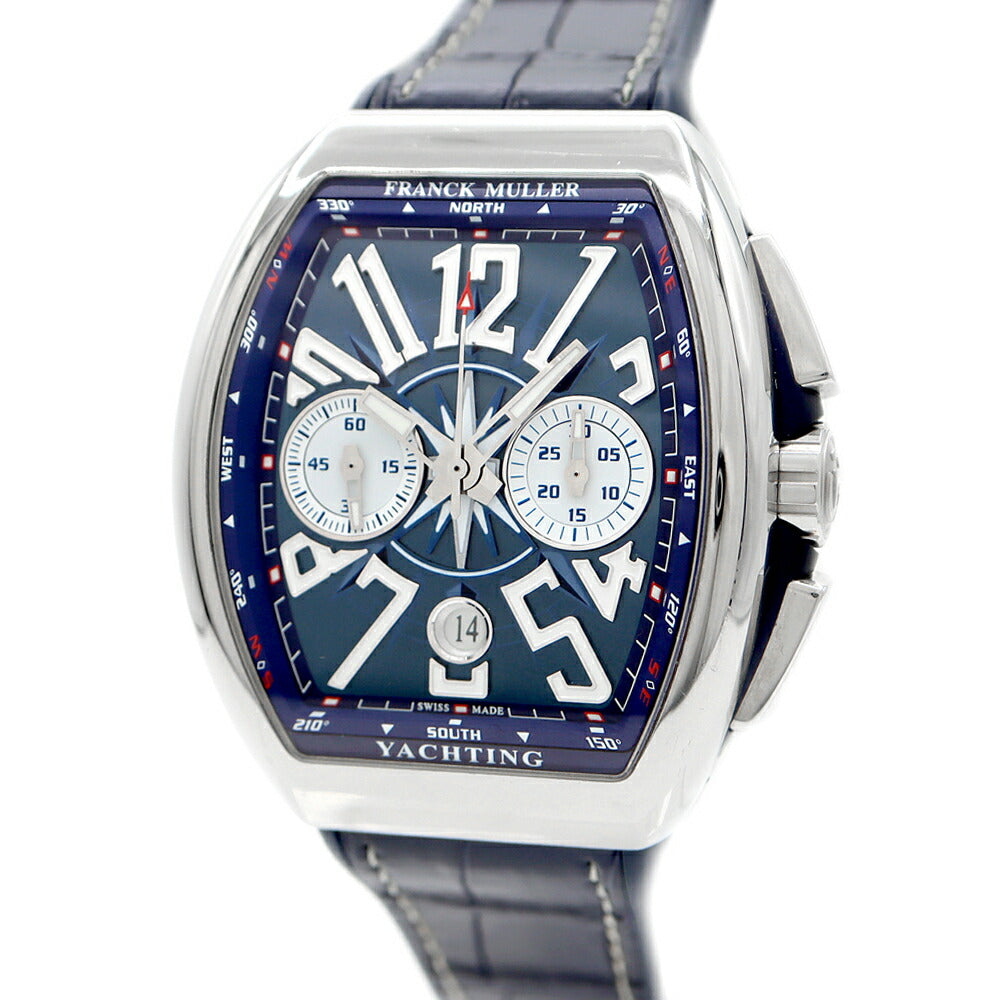 FRANCK MULLER フランクミュラー ヴァンガード ヨッティング クロノグラフ V45CCDT AC BL デイト 青 ブルー SS ステンレス 純正ベルト 純正バックル尾錠 メンズ 自動巻き【6ヶ月保証】【中古】【腕時計】