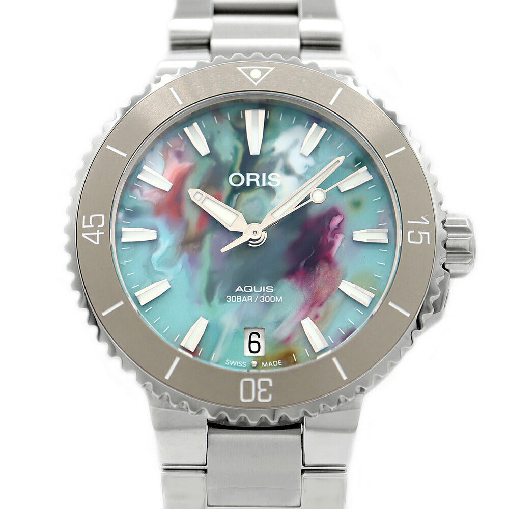 ORIS オリス アクイス デイト アップサイクル 01 733 7770 4150 裏スケ 300m防水 マルチカラー SS ステンレス CE セラミック メンズ レディース ボーイズ 自動巻き【6ヶ月保証】【腕時計】【中古】