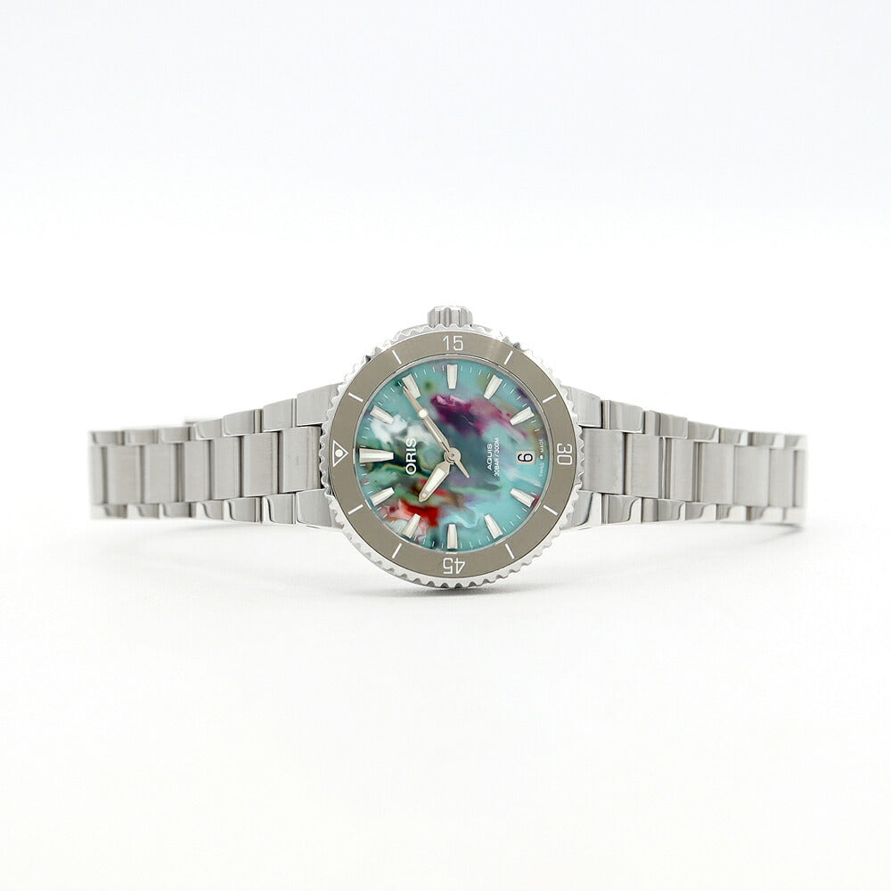 ORIS オリス アクイス デイト アップサイクル 01 733 7770 4150 裏スケ 300m防水 マルチカラー SS ステンレス CE セラミック メンズ レディース ボーイズ 自動巻き【6ヶ月保証】【腕時計】【中古】