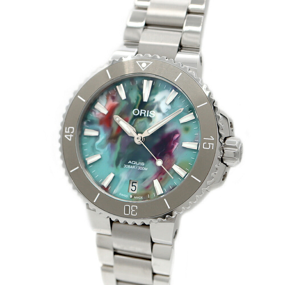 ORIS オリス アクイス デイト アップサイクル 01 733 7770 4150 裏スケ 300m防水 マルチカラー SS ステンレス CE セラミック メンズ レディース ボーイズ 自動巻き【6ヶ月保証】【腕時計】【中古】