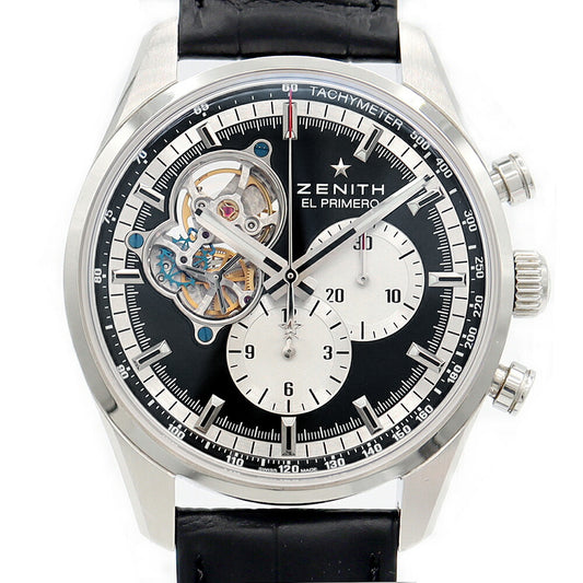 Internally inspected ZENITH El Primero Chronomaster Open 03.2042.4061 Chronograph 100m Water Resistant Back Sketch Black SS Stainless Steel Genuine Buckle Men's Automatic Winding [6 Month Warranty] [Watch] [Used]