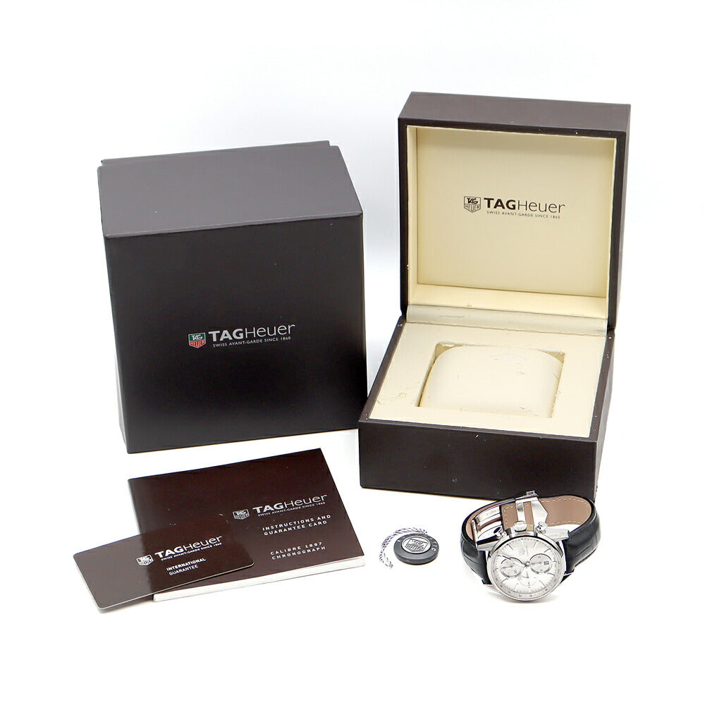 TAG Heuer タグホイヤー カレラ キャリバー1887 クロノグラフ CAR2111.FC6266 デイト 100m防水 裏スケ スモールセコンド シルバー SS ステンレス 純正ベルト 純正尾錠 メンズ 自動巻き【6ヶ月保証】【腕時計】【中古】
