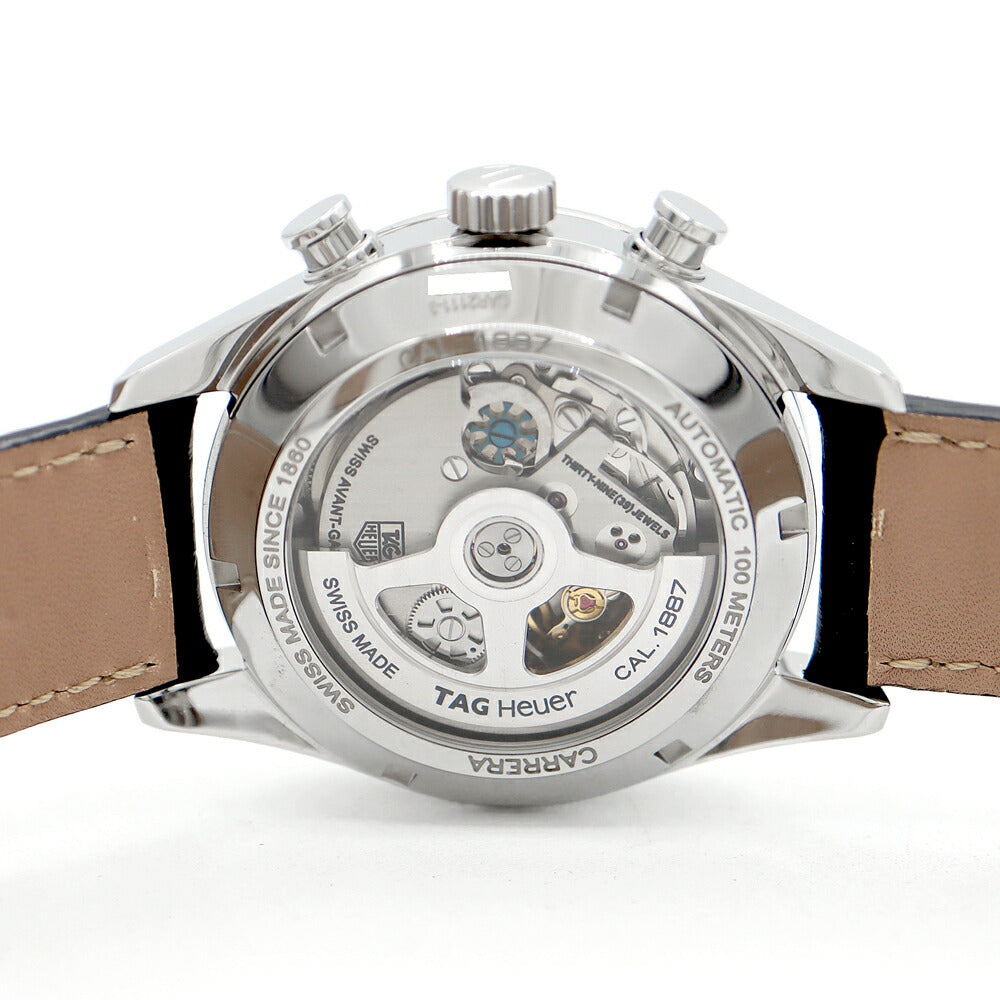 TAG Heuer タグホイヤー カレラ キャリバー1887 クロノグラフ CAR2111.FC6266 デイト 100m防水 裏スケ スモールセコンド シルバー SS ステンレス 純正ベルト 純正尾錠 メンズ 自動巻き【6ヶ月保証】【腕時計】【中古】