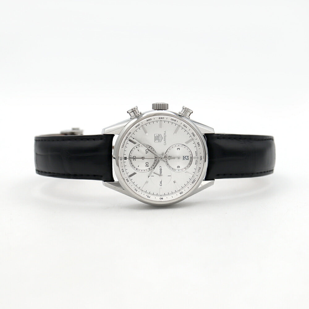 TAG Heuer タグホイヤー カレラ キャリバー1887 クロノグラフ CAR2111.FC6266 デイト 100m防水 裏スケ スモールセコンド シルバー SS ステンレス 純正ベルト 純正尾錠 メンズ 自動巻き【6ヶ月保証】【腕時計】【中古】