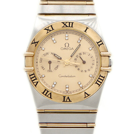 Battery replaced OMEGA Constellation 396.1070 Cal.1445 16P Diamond Day Date Gold YG Yellow Gold SS Stainless Steel Combination Men's Quartz Antique Vintage [Watch] [Used]