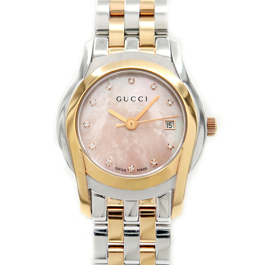 Battery replaced GUCCI G Class 5500L 11P Diamond Date Pink Shell SS Stainless Steel PG Pink Gold Combi Ladies Quartz [6 Month Warranty] [Watch] [Used]