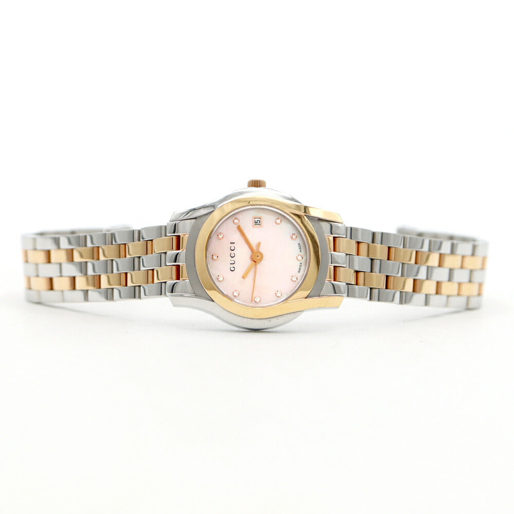 Battery replaced GUCCI G Class 5500L 11P Diamond Date Pink Shell SS Stainless Steel PG Pink Gold Combi Ladies Quartz [6 Month Warranty] [Watch] [Used]