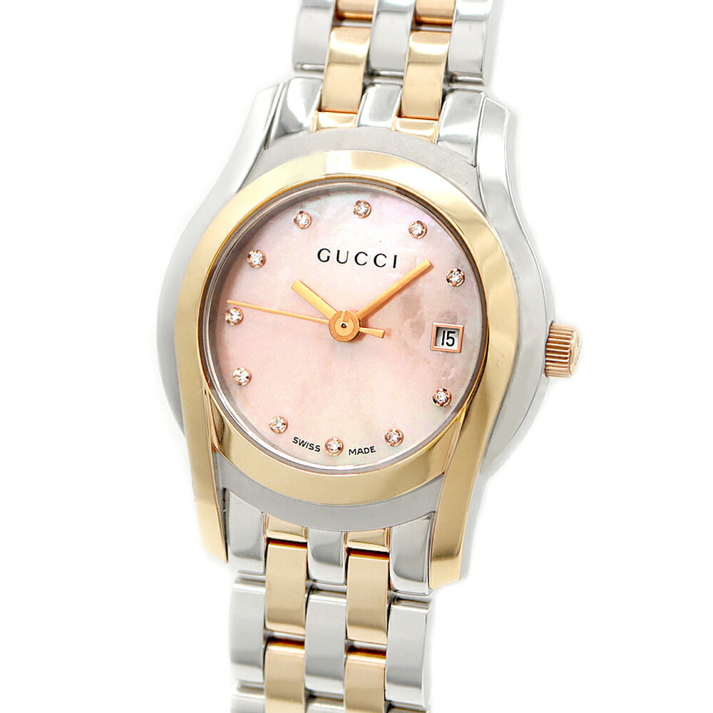 Battery replaced GUCCI G Class 5500L 11P Diamond Date Pink Shell SS Stainless Steel PG Pink Gold Combi Ladies Quartz [6 Month Warranty] [Watch] [Used]