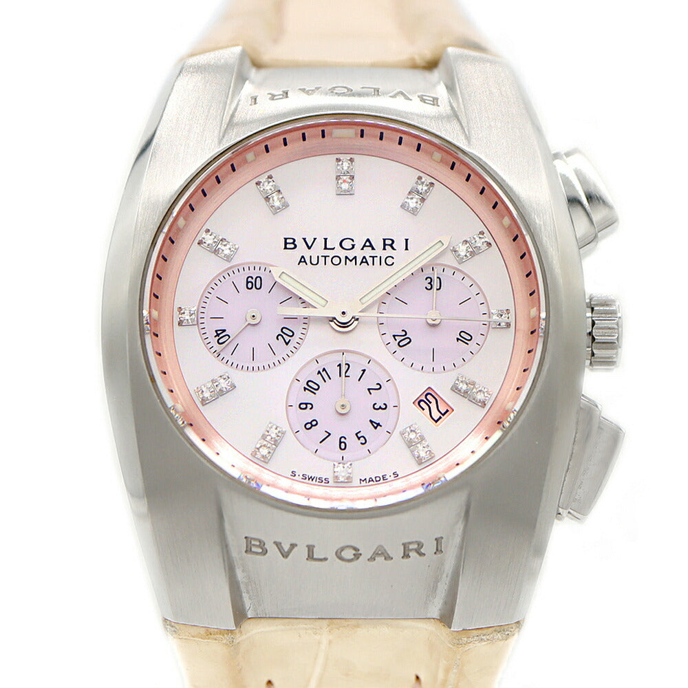 BVLGARI ブルガリ エルゴン クロノグラフ EG35SCH ダイヤモンド 21Pダイヤ デイト ピンクシェル SS ステンレス 純正ベルト 純正尾錠 メンズ レディース ボーイズ 自動巻き【6ヶ月保証】【腕時計】【中古】
