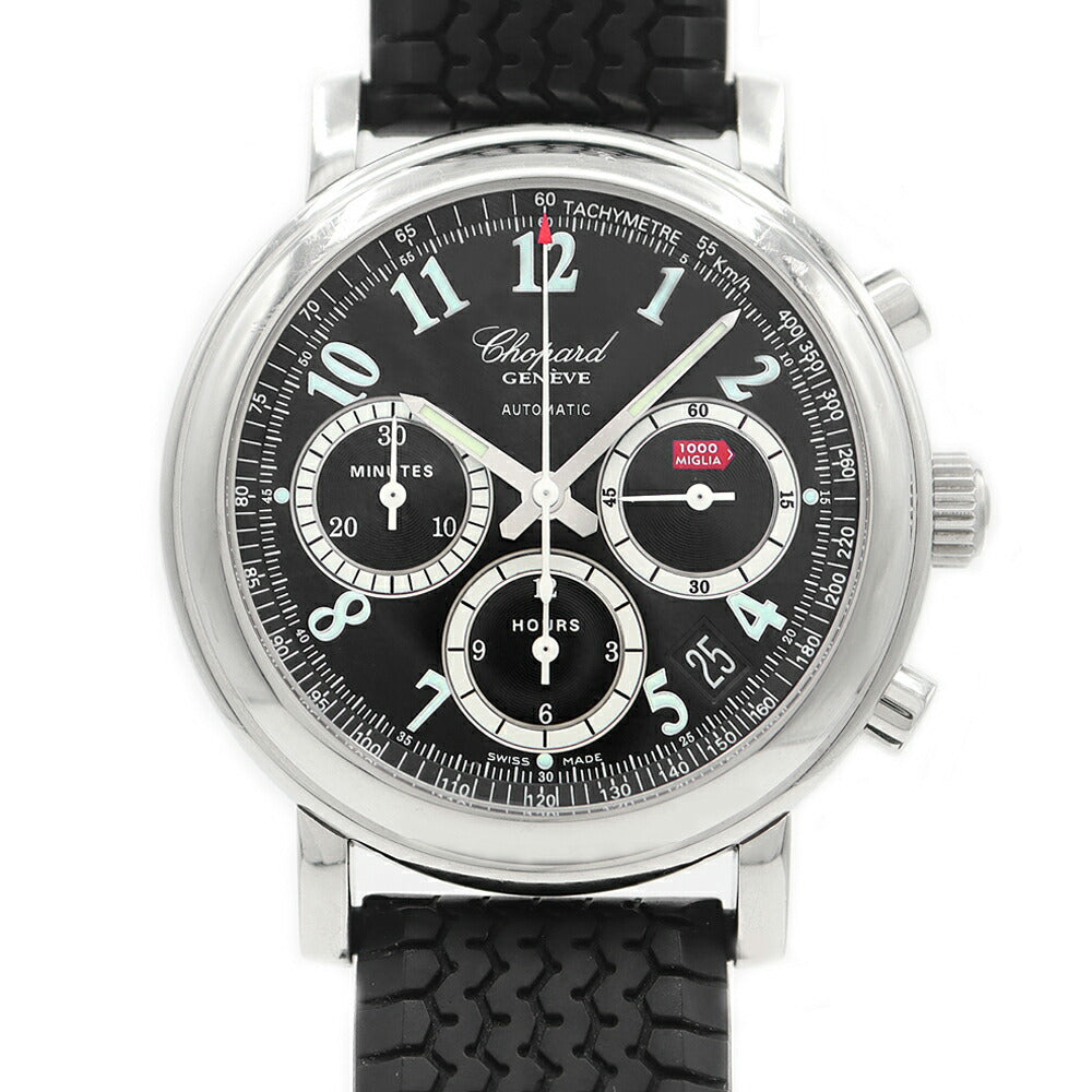 Chopard ショパール ミッレミリア クロノグラフ 16/8331 デイト 裏スケ 黒 ブラック SS ステンレス 純正ベルト 純正尾錠 メンズ 自動巻き【6ヶ月保証】【腕時計】【中古】