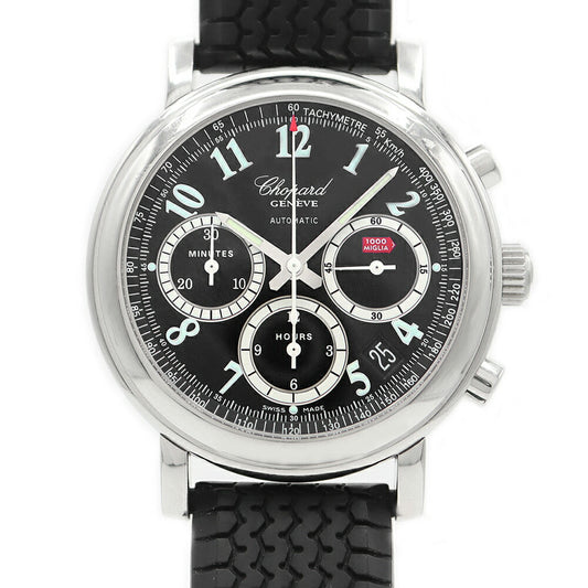 Chopard ショパール ミッレミリア クロノグラフ 16/8331 デイト 裏スケ 黒 ブラック SS ステンレス 純正ベルト 純正尾錠 メンズ 自動巻き【6ヶ月保証】【腕時計】【中古】