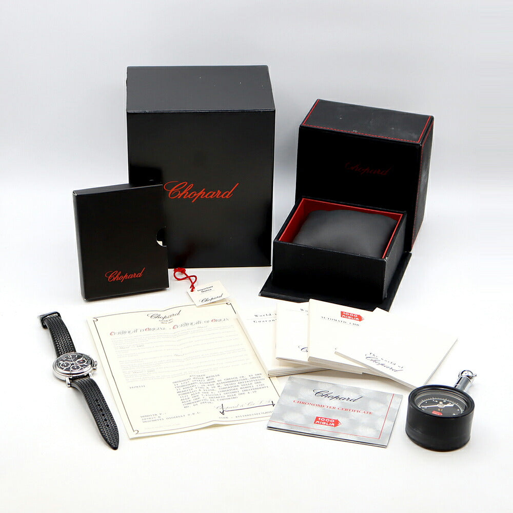 Chopard ショパール ミッレミリア クロノグラフ 16/8331 デイト 裏スケ 黒 ブラック SS ステンレス 純正ベルト 純正尾錠 メンズ 自動巻き【6ヶ月保証】【腕時計】【中古】