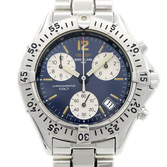 Battery replaced BREITLING Colt Chronograph A53035 Date 100m Water Resistant Blue SS Stainless Steel Men's Quartz [6 Month Warranty] [Watch] [Used]