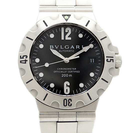 BVLGARI ブルガリ ディアゴノ スクーバ SD38S デイト 200m防水 黒 ブラック SS ステンレス メンズ 自動巻き【6ヶ月保証】【腕時計】【中古】