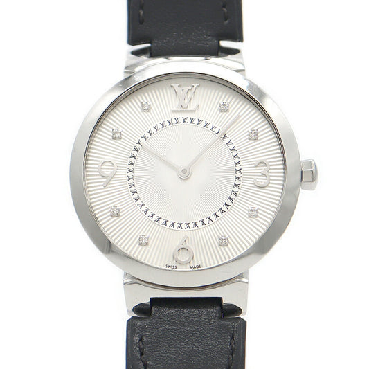 電池交換済 LOUIS VUITTON ルイヴィトン タンブール スリム MM モノグラム Q13MJ 8Pダイヤ ダイヤモンド シルバー SS ステンレス 純正ベルト 純正尾錠 レディース クォーツ【6ヶ月保証】【腕時計】【中古】