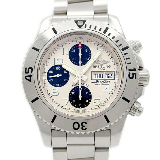 BREITLING ブライトリング スーパーオーシャン クロノグラフ A13341 デイデイト 500m防水 アイボリー SS ステンレス メンズ 自動巻き【6ヶ月保証】【腕時計】【中古】