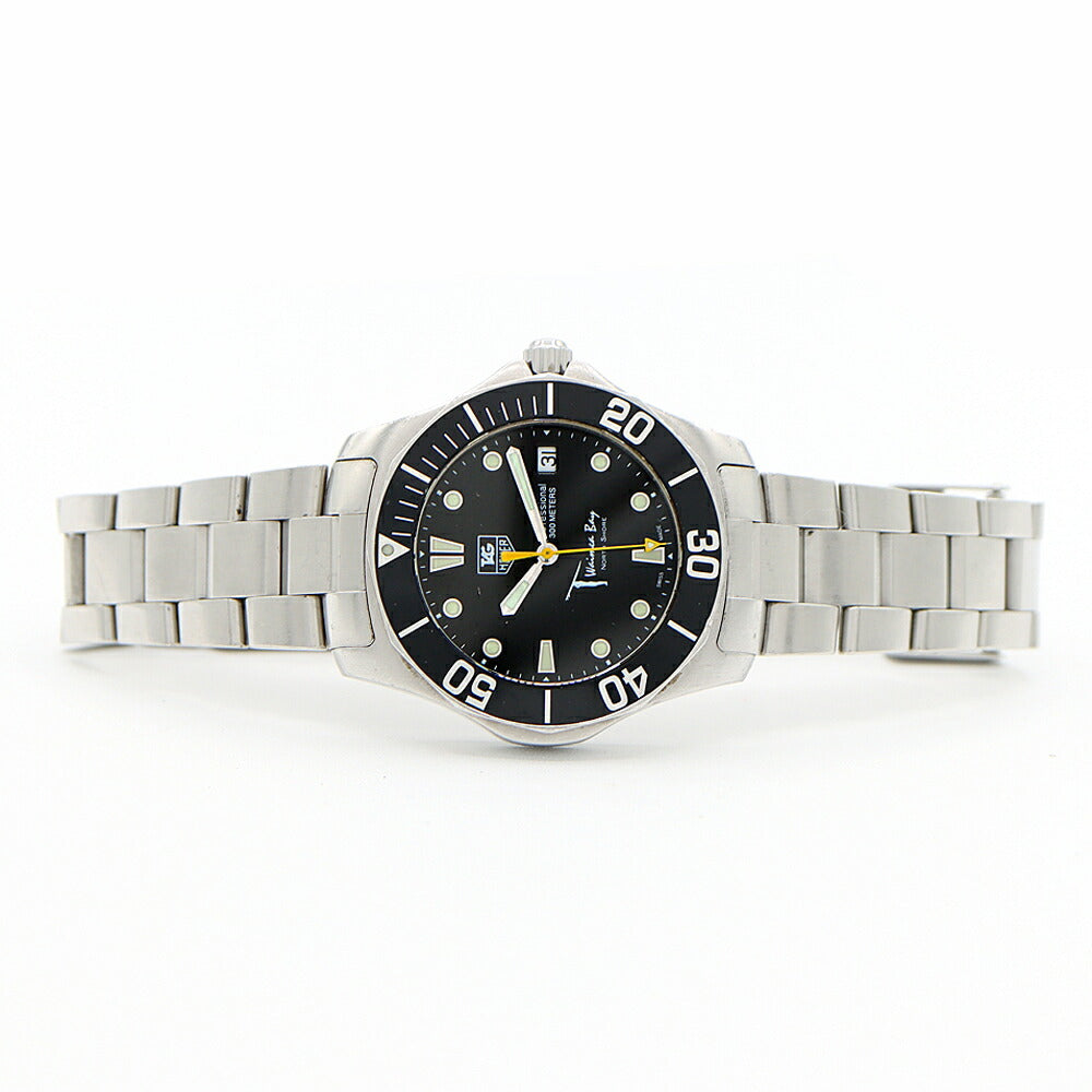 電池交換済 TAG Heuer タグホイヤー アクアレーサー ワイメアベイ 1000本限定 WAB1113 デイト 300m防水 黒 ブラック SS ステンレス メンズ クォーツ【6ヶ月保証】【腕時計】【中古】