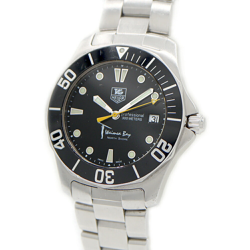 電池交換済 TAG Heuer タグホイヤー アクアレーサー ワイメアベイ 1000本限定 WAB1113 デイト 300m防水 黒 ブラック SS ステンレス メンズ クォーツ【6ヶ月保証】【腕時計】【中古】