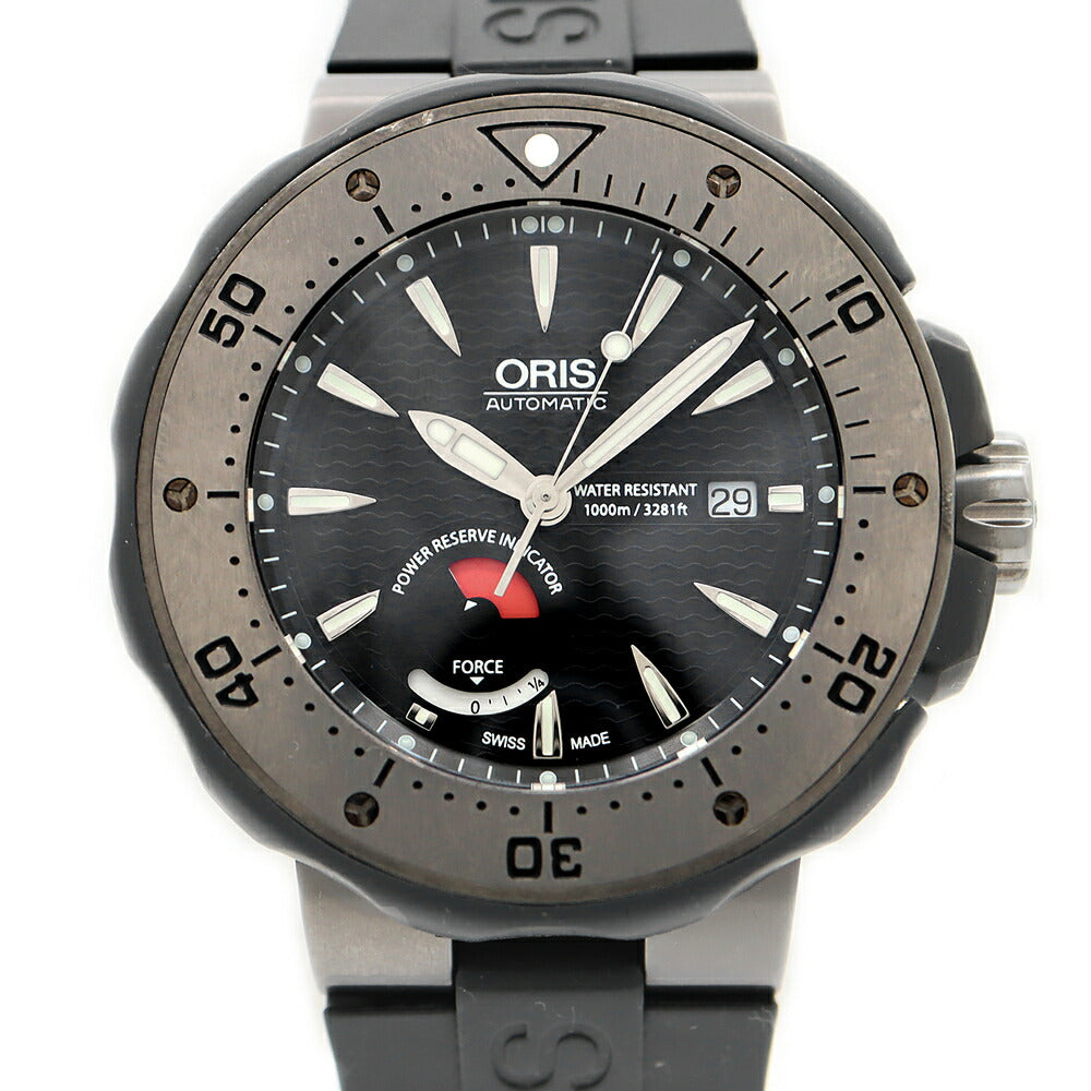 ORIS オリス コール モスキーン リミテッドエディション 2000本限定 01 667 7645 7284-set 1000ｍ防水 デイト パワーリザーブ 黒 ブラック TI チタン 純正ベルト 純正尾錠 メンズ 自動巻き【6ヶ月保証】【腕時計】【中古】