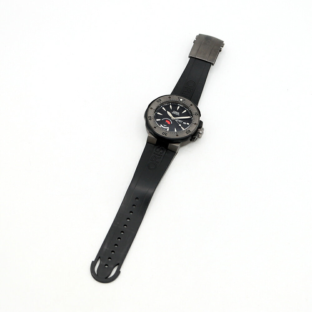 ORIS オリス コール モスキーン リミテッドエディション 2000本限定 01 667 7645 7284-set 1000ｍ防水 デイト パワーリザーブ 黒 ブラック TI チタン 純正ベルト 純正尾錠 メンズ 自動巻き【6ヶ月保証】【腕時計】【中古】