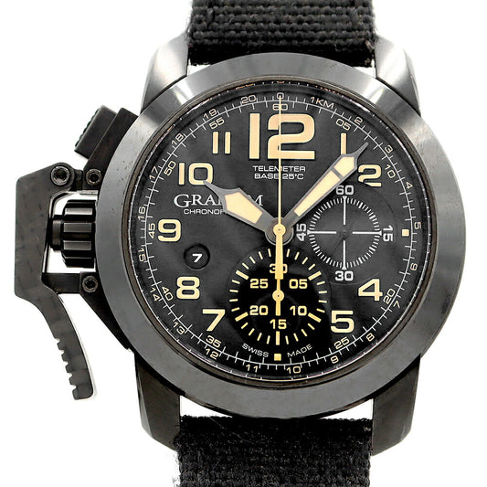 Internally inspected GRAHAM Graham Chronofighter Oversize NM-2CCAU Chronograph Back Sketch 100m Water Resistant Date Black SS Stainless Steel Genuine Belt Genuine Buckle Men's Automatic Winding [6 Month Warranty] [Watch] [Used]