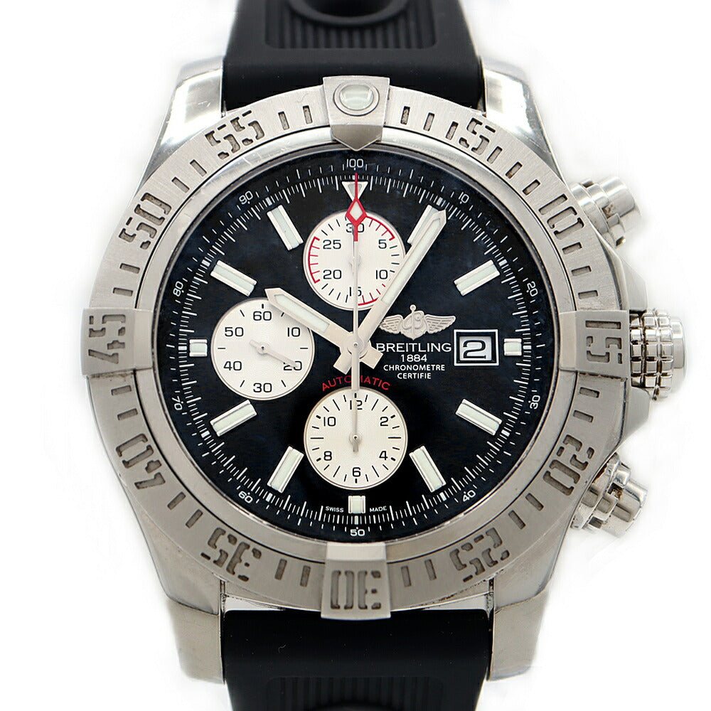 BREITLING ブライトリング スーパーアベンジャーII クロノグラフ A13371 300m防水 デイト 黒 ブラック SS ステンレス 純正バックル メンズ 自動巻き【6ヶ月保証】【腕時計】【中古】