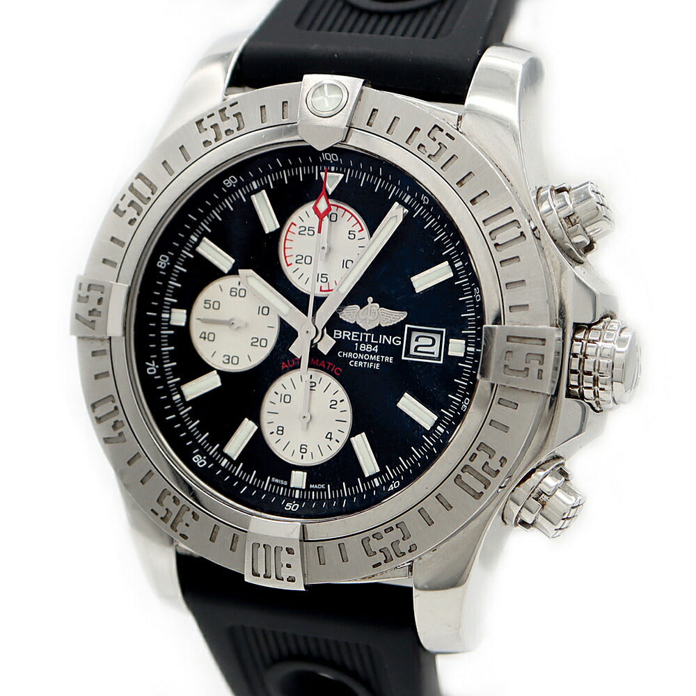 BREITLING ブライトリング スーパーアベンジャーII クロノグラフ A13371 300m防水 デイト 黒 ブラック SS ステンレス 純正バックル メンズ 自動巻き【6ヶ月保証】【腕時計】【中古】