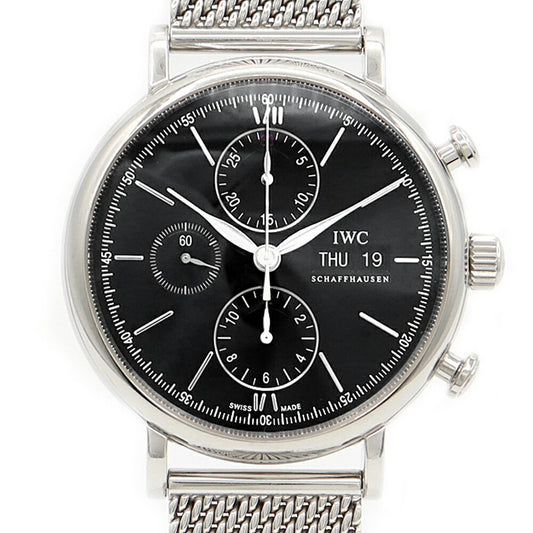 Internally inspected IWC International Watch Company Portofino Chronograph IW391030 Day Date Black SS Stainless Steel Men's Automatic Winding [6 Month Warranty] [Watch] [Used]