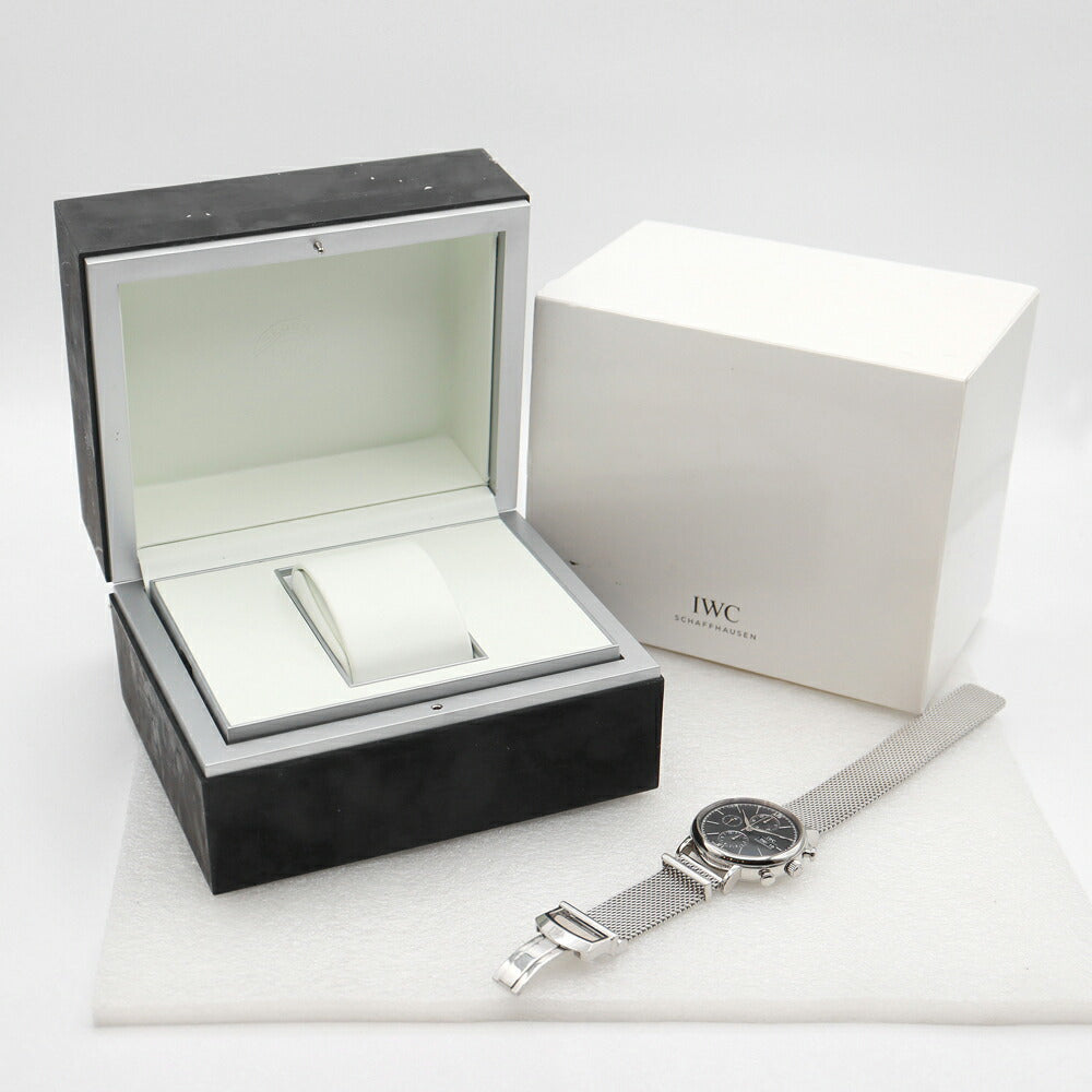 内部点検済 IWC インターナショナルウォッチカンパニー ポートフィノ クロノグラフ IW391030 デイデイト 黒 ブラック SS ステンレス メンズ 自動巻き【6ヶ月保証】【腕時計】【中古】