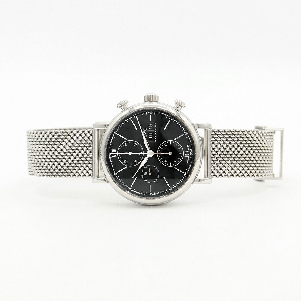 内部点検済 IWC インターナショナルウォッチカンパニー ポートフィノ クロノグラフ IW391030 デイデイト 黒 ブラック SS ステンレス メンズ 自動巻き【6ヶ月保証】【腕時計】【中古】