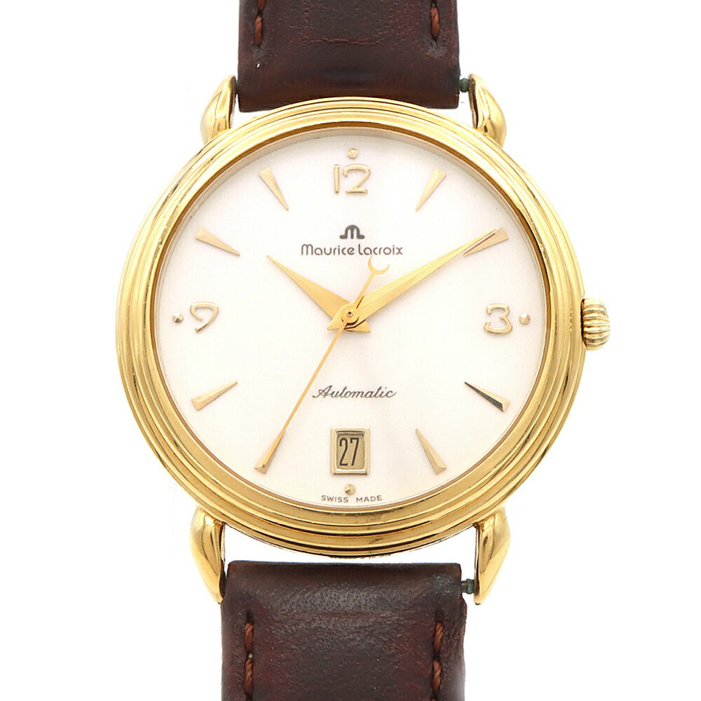 MAURICE LACROIX モーリスラクロア 11407 デイト 裏スケ 白 ホワイト YGP イエローゴールド 純正尾錠 メンズ 自動巻き【6ヶ月保証】【腕時計】【中古】