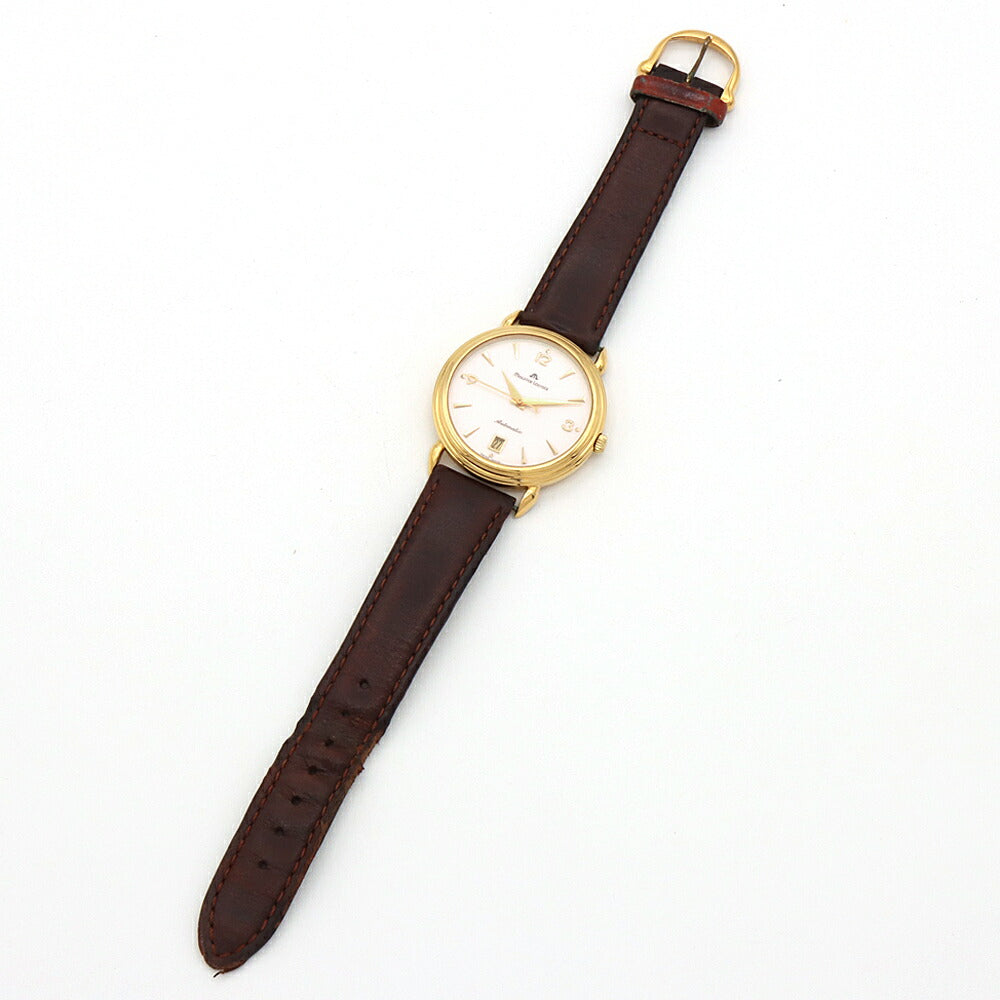 MAURICE LACROIX モーリスラクロア 11407 デイト 裏スケ 白 ホワイト YGP イエローゴールド 純正尾錠 メンズ 自動巻き【6ヶ月保証】【腕時計】【中古】