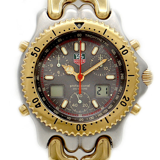 電池交換済 TAG Heuer タグホイヤー S/el セルシリーズ セナモデル クロノグラフ CG1122 デイト 200m防水 グレー SS ステンレス YGP イエローゴールド コンビ メンズ デジアナ クォーツ【6ヶ月保証】【腕時計】【中古】